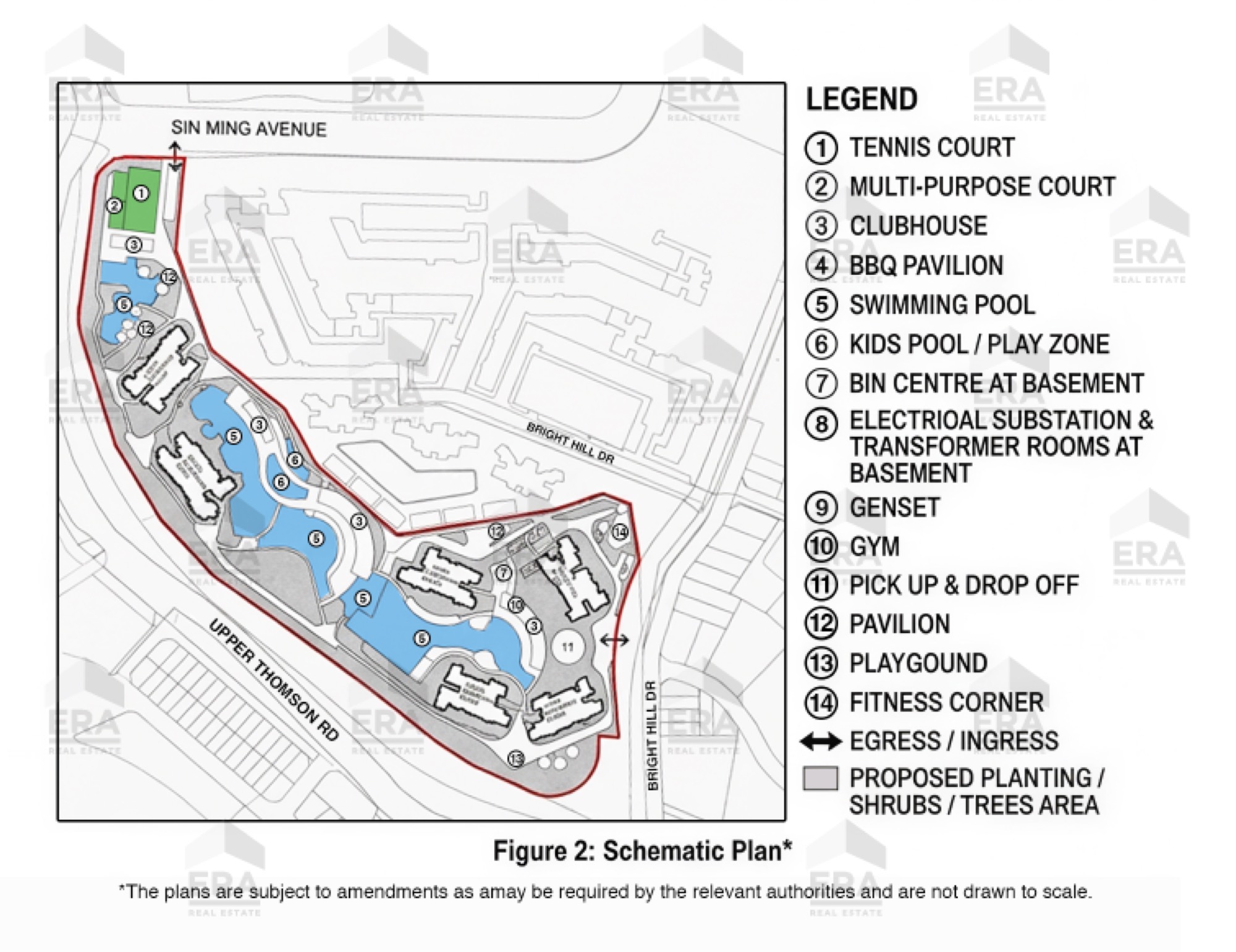 Thomson Reserve preliminary site plan showing six towers and three facility zones